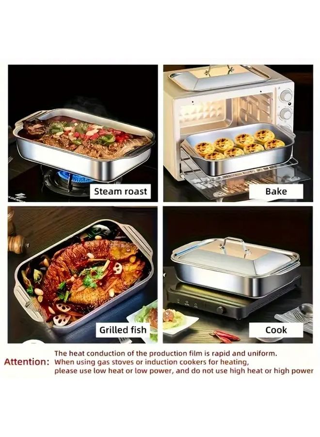 Large Stainless Steel Baking Pan With Lid Set For BBQ Bread Desserts And Buffets - Image 4