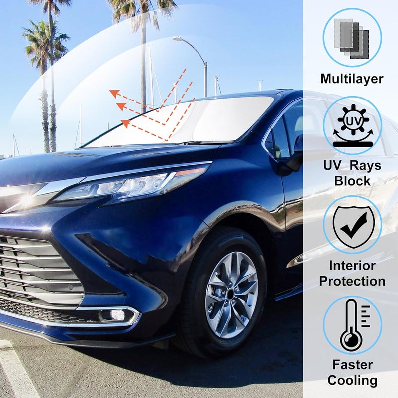 إل إتش إف لايف واقي شمس الزجاج الأمامي مناسب لسيارة Toyota Sienna ميني فان موديلات 2021 2022 2023 2024 2025 2026، ملحقات واقي شمس النافذة الأمامية، الحفاظ على برودة سيارتك - Image 2