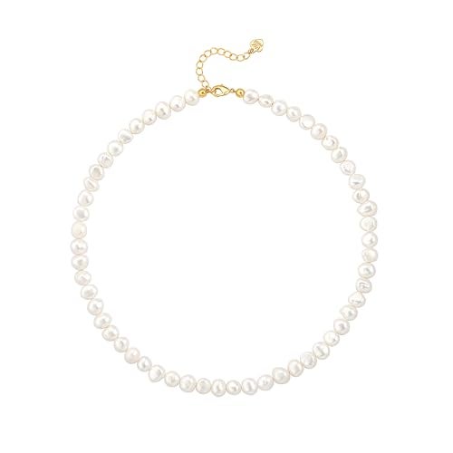 PEARLADA 6-6.5mm White Freshwater Pearl Choker Necklace, Boho Baroque Pearl Beaded Necklace, Beach Jewelry for Women - Image 1