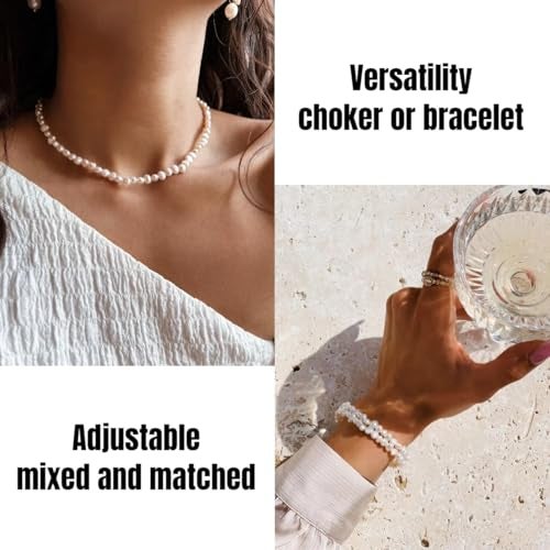 PEARLADA 6-6.5mm White Freshwater Pearl Choker Necklace, Boho Baroque Pearl Beaded Necklace, Beach Jewelry for Women - Image 5