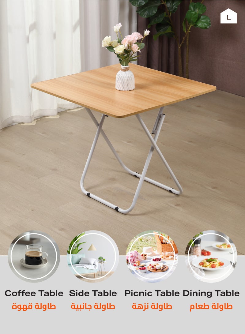 LAWAZIM Square Foldable Table - 70x70x81.5CM Brown - Compact, Portable, Sturdy, and Easy-to-clean Table with Iron Frame and Modern Design - Ideal for Small Spaces, Living Rooms, and Outdoor Use  - Image 5
