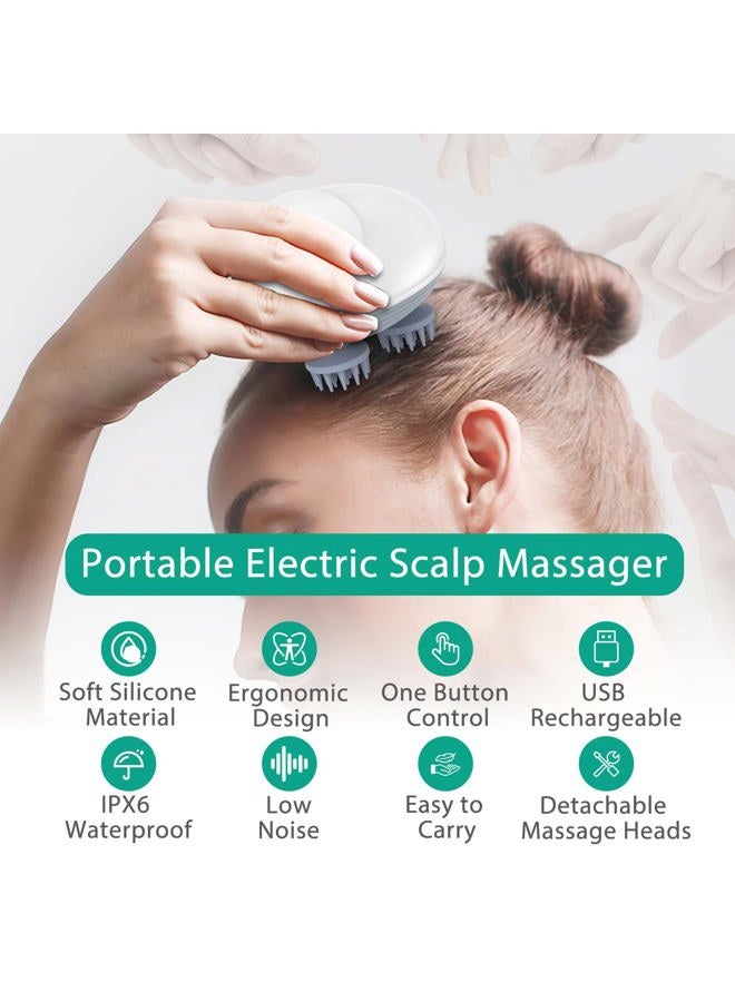 ORIA Electric Scalp Massager, Waterproof Electric Head Massager, Portable Rechargeable Head Scratcher with 4 Removable Massage Claws, 96 Massage Nodes, for Stress Relief, Full Body Relaxation, White - Image 2