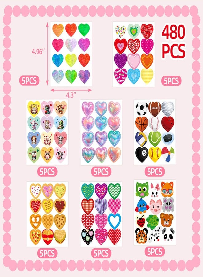 Ceiba Tree 40Sheets Valentines Day Heart Stickers 480Pcs Assorted Hearts Shaped Stickers for Kids Happy Valentine's Day Decorations Classroom Reward Supplies - Image 2
