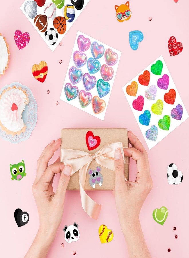 Ceiba Tree 40Sheets Valentines Day Heart Stickers 480Pcs Assorted Hearts Shaped Stickers for Kids Happy Valentine's Day Decorations Classroom Reward Supplies - Image 3