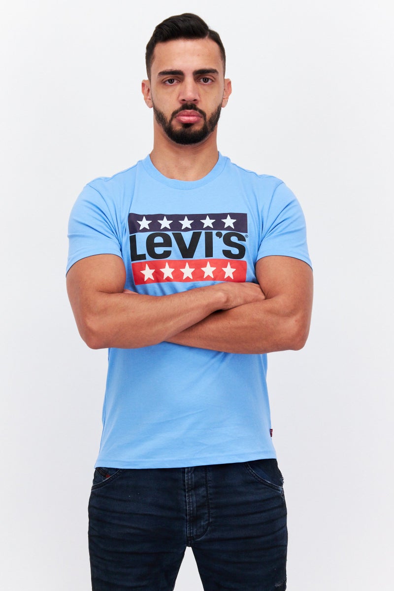 Levi's Men Crew Neck Short Sleeves Printed T-Shirt, Blue - Image 1