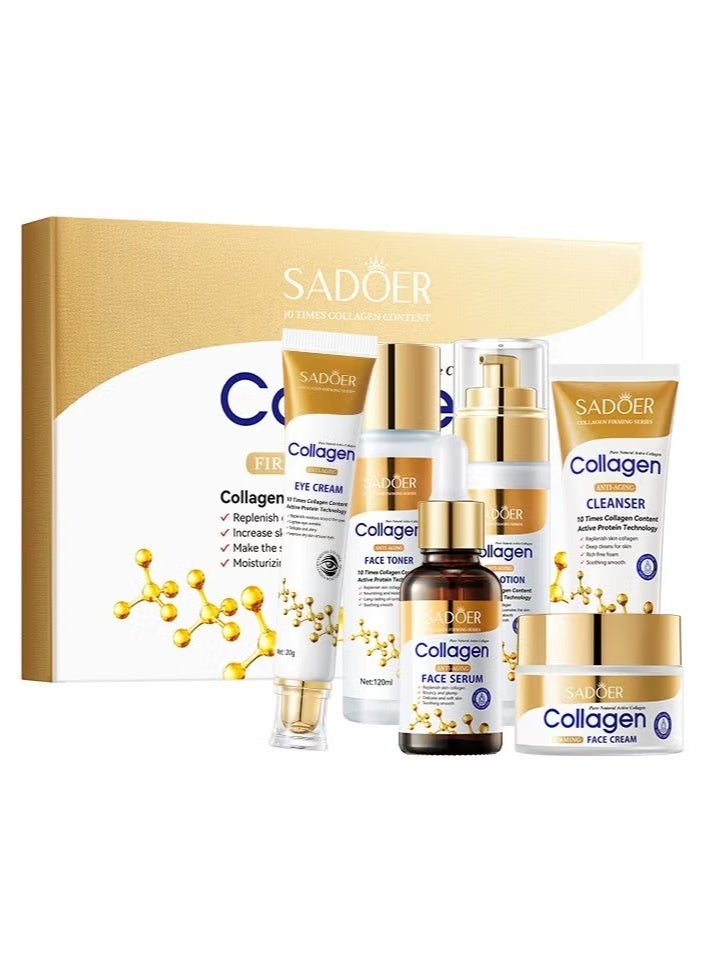 SADOER Anti Wrinkle Collagen Skin Care Set Nourishing Whitening Moisturizing Fast Absorbing Anti Aging Smooth and Soft Skin Remove Wrinkles and Dullness 6pcs Set - Image 1