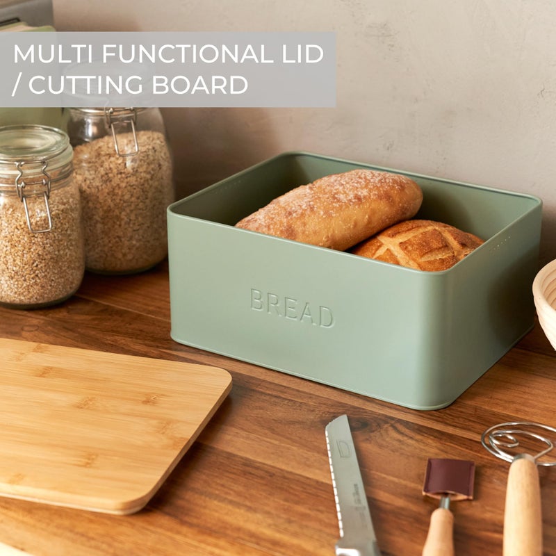 ZICOTO Beautiful Bread Box With Wooden Lid For Your Kitchen Countertop - Spacious Container Perfectly Stores Your Homemade Bread, English Muffins & Bagels - Quality Cutting Board Lid Keeps Bread Fresh - Image 4