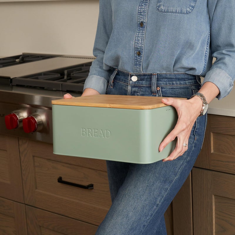 ZICOTO Beautiful Bread Box With Wooden Lid For Your Kitchen Countertop - Spacious Container Perfectly Stores Your Homemade Bread, English Muffins & Bagels - Quality Cutting Board Lid Keeps Bread Fresh - Image 3