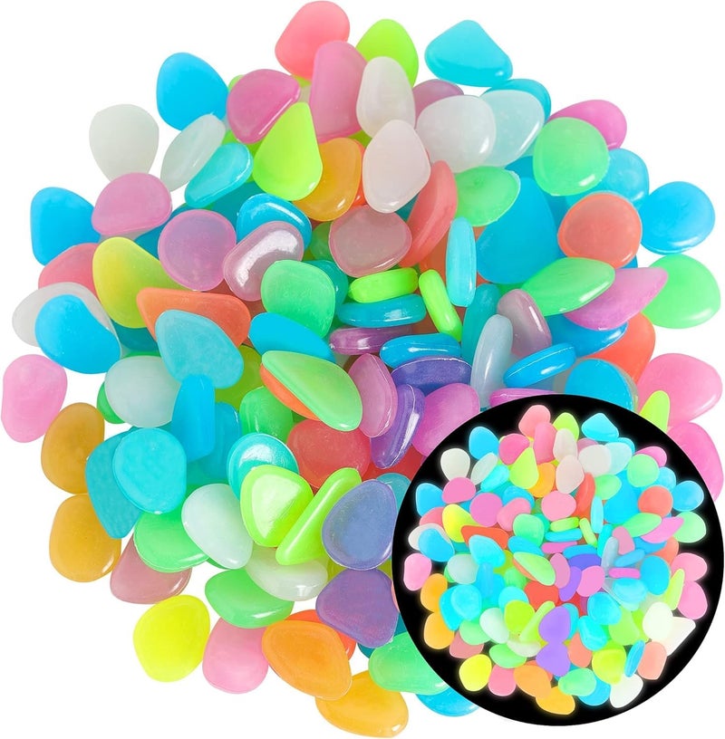 HZYH 150 Pcs Luminous Stones for Decoration, Mixed Color Glow Rocks for Aquarium, Fish Tank, Garden, Patio, and Lawn, Eco-Friendly DIY Pebbles for Walkways, Yards, and Flower Beds - Image 1