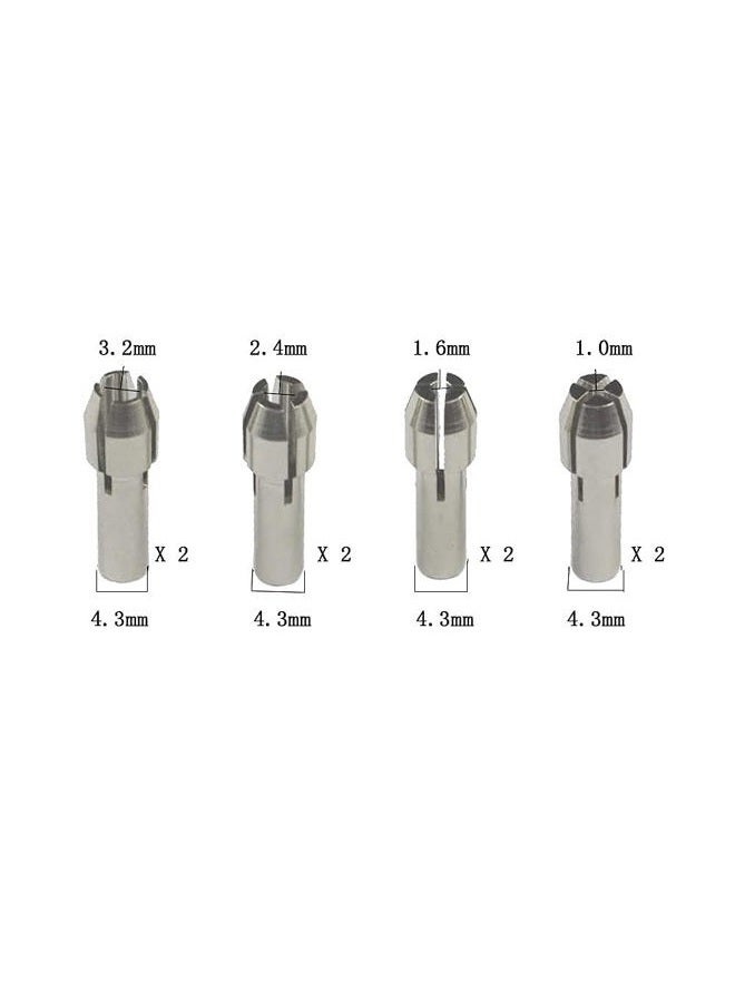 Luo ke 8 Pcs Rotary Tool Accessories - Durable Shiny Stainless Steel Collet Brass Chuck Fits Dremel Rotary Tools Including 4 Size (1/1.6/2.4/3.2) mm(Silver) - Image 2