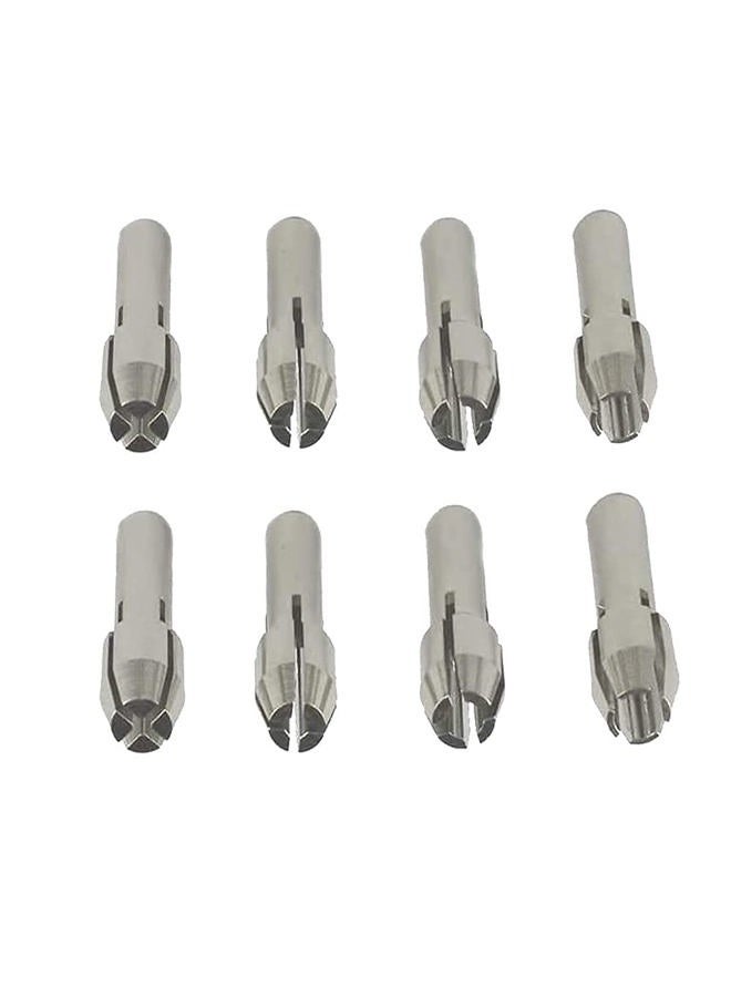 Luo ke 8 Pcs Rotary Tool Accessories - Durable Shiny Stainless Steel Collet Brass Chuck Fits Dremel Rotary Tools Including 4 Size (1/1.6/2.4/3.2) mm(Silver) - Image 1