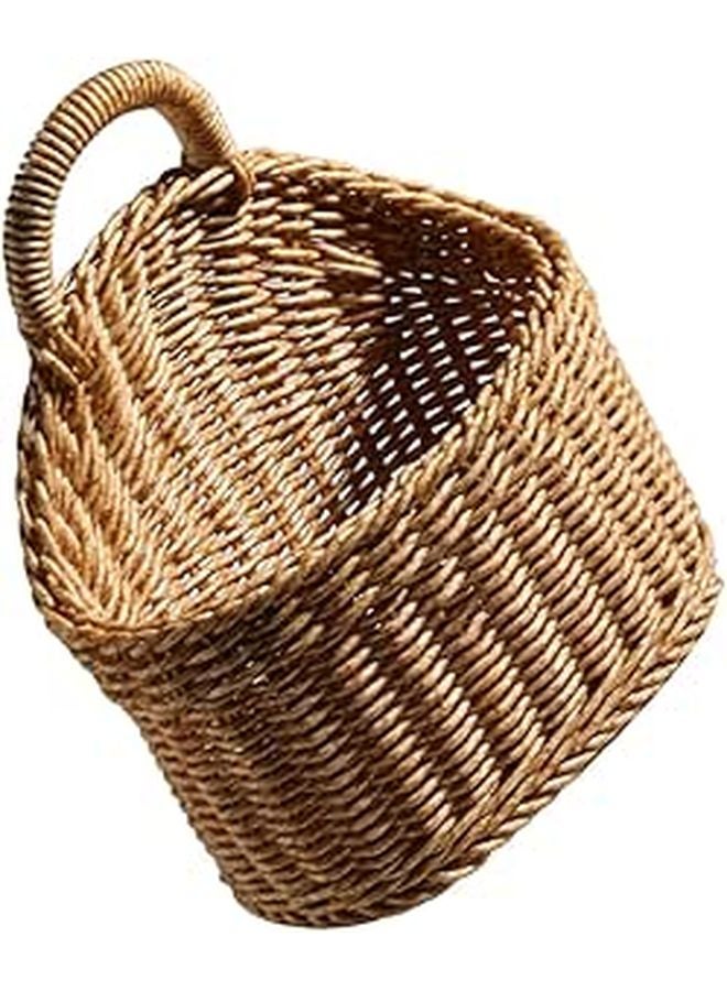 Light Brown Woven Wall Basket with Handle for Kitchen and Living Room Storage - Image 1