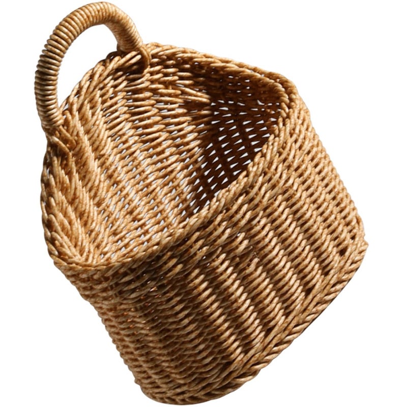 Light Brown Woven Wall Basket with Handle for Kitchen and Living Room Storage - Image 2