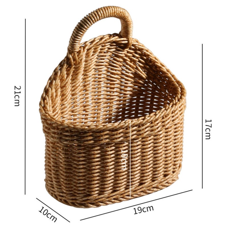 Light Brown Woven Wall Basket with Handle for Kitchen and Living Room Storage - Image 3