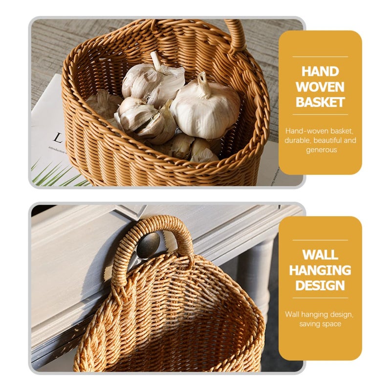 Light Brown Woven Wall Basket with Handle for Kitchen and Living Room Storage - Image 4