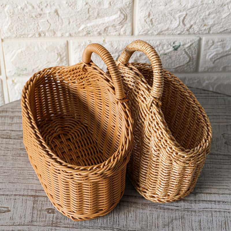 Light Brown Woven Wall Basket with Handle for Kitchen and Living Room Storage - Image 5