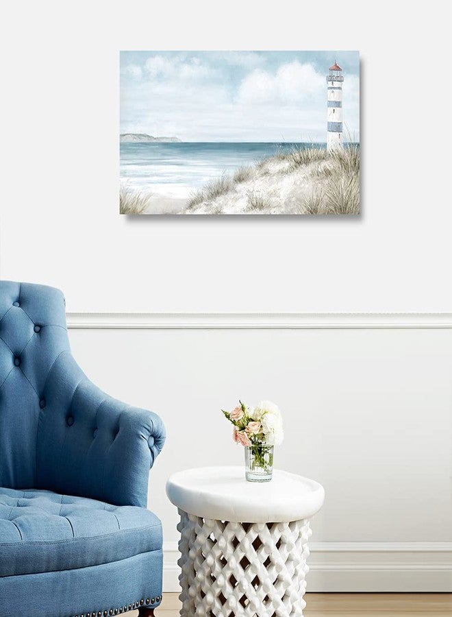 Kunstorner لوحة جدارية قماشية على شكل منارة، ديكور حائط بحري، فن المنارة، مستوحى من طيور النورس، ديكور حائط ساحلي على شكل قارب شراعي، ديكور حائط ساحلي، إطار كبير لغرفة المعيشة، سهل التعليق، 40 بوصة × 20 بوصة - Image 4