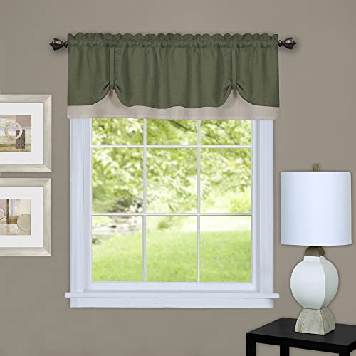 Achim Soft Window Darcy Curtain Valance, Green & Camel - 58 Inch Width, 14 Inch Length, 1.5 Inch Rod Pocket, Light Filtering,- for Kitchen and Bathroom by Achim Home Decor - Image 1