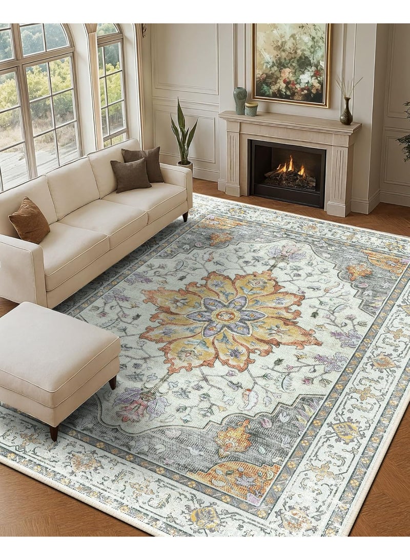 اكسيسن سجاد بمساحة 200*300 سم لغرفة المعيشة، سجاد عتيق قابل للغسل في الغسالة ومقاوم للانزلاق، سجاد منخفض الوبر مطبوع لغرفة النوم وغرفة الطعام والمكتب المنزلي - Image 1