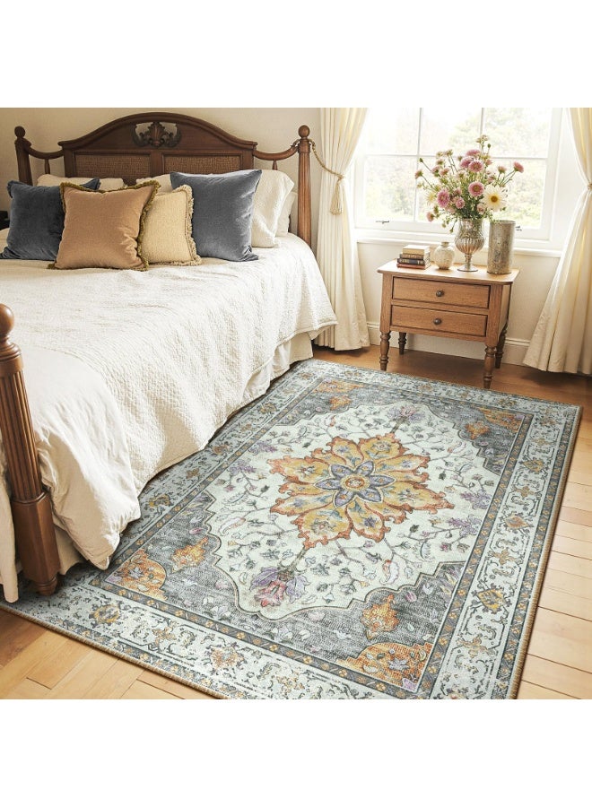 اكسيسن سجاد بمساحة 200*300 سم لغرفة المعيشة، سجاد عتيق قابل للغسل في الغسالة ومقاوم للانزلاق، سجاد منخفض الوبر مطبوع لغرفة النوم وغرفة الطعام والمكتب المنزلي - Image 2