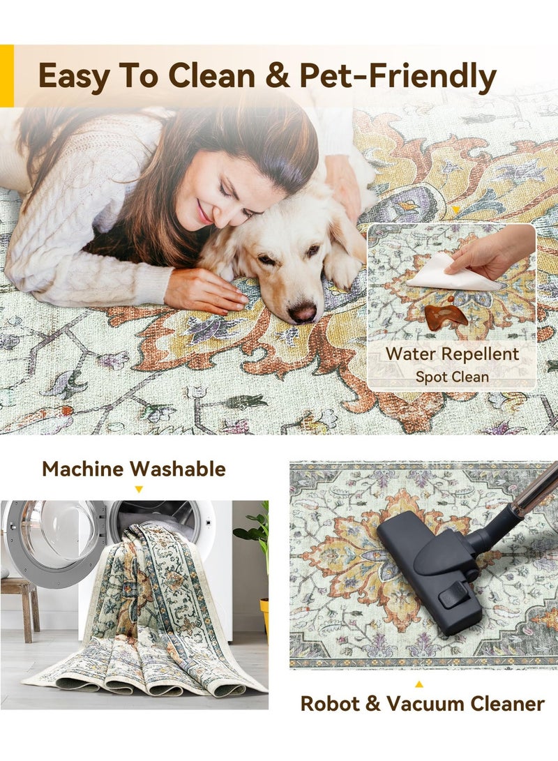 اكسيسن سجاد بمساحة 200*300 سم لغرفة المعيشة، سجاد عتيق قابل للغسل في الغسالة ومقاوم للانزلاق، سجاد منخفض الوبر مطبوع لغرفة النوم وغرفة الطعام والمكتب المنزلي - Image 5