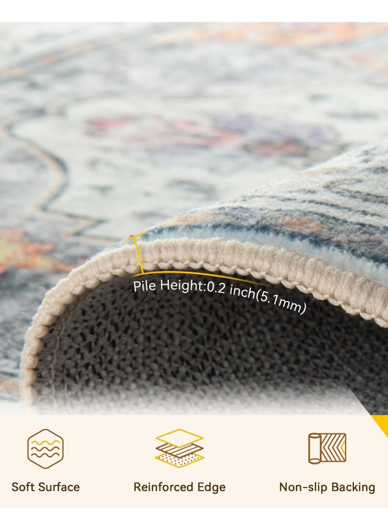 اكسيسن سجاد بمساحة 200*300 سم لغرفة المعيشة، سجاد عتيق قابل للغسل في الغسالة ومقاوم للانزلاق، سجاد منخفض الوبر مطبوع لغرفة النوم وغرفة الطعام والمكتب المنزلي - Image 4