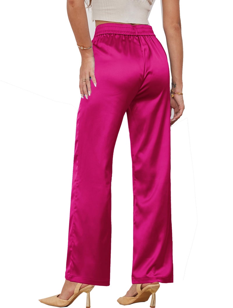 heipeiwa Women's Wide Leg Satin Silky Casual Dress Cocktail Party High Waist Pants - Image 3
