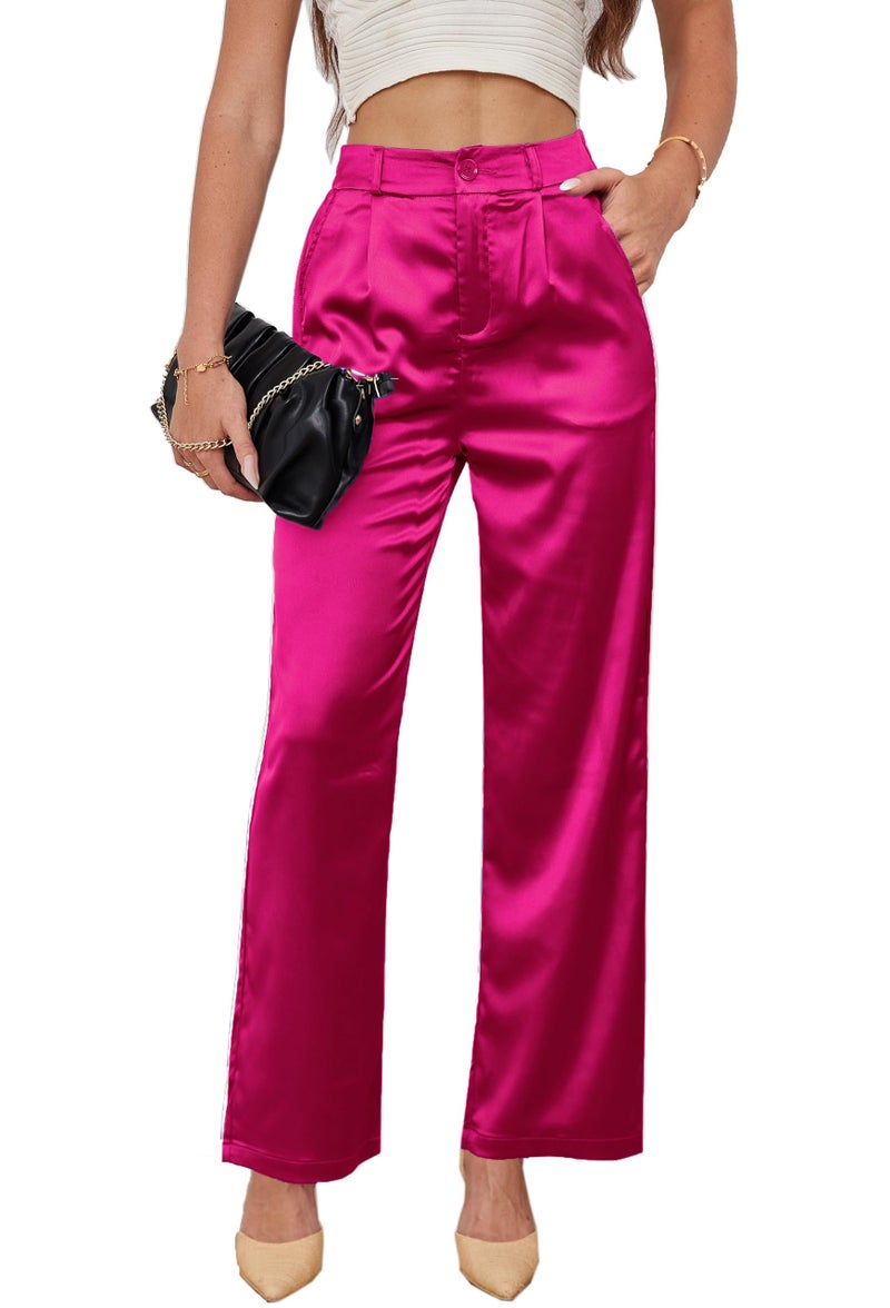 heipeiwa Women's Wide Leg Satin Silky Casual Dress Cocktail Party High Waist Pants - Image 1