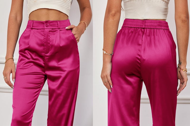 heipeiwa Women's Wide Leg Satin Silky Casual Dress Cocktail Party High Waist Pants - Image 4