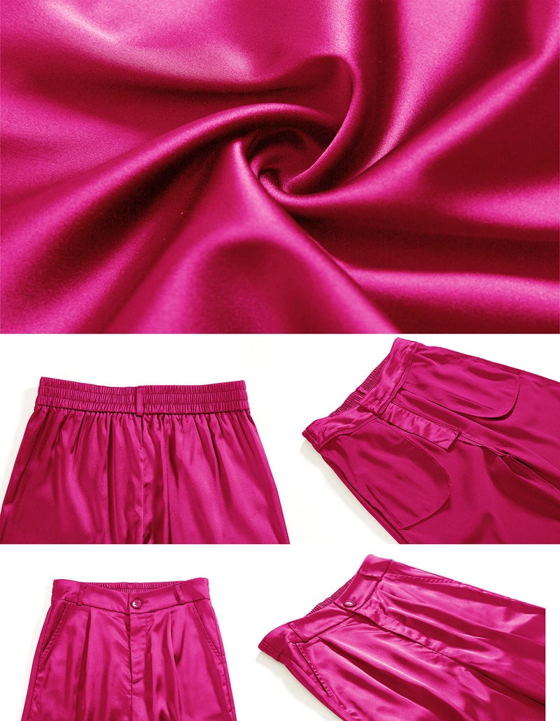 heipeiwa Women's Wide Leg Satin Silky Casual Dress Cocktail Party High Waist Pants - Image 5