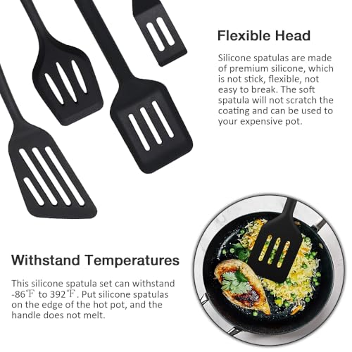 Pharamat Silicone Spatula Set of 4, Spatula Turner for Kitchen, Slotted Fish Turner for Eggs, Pancakes, Omelets - Image 3