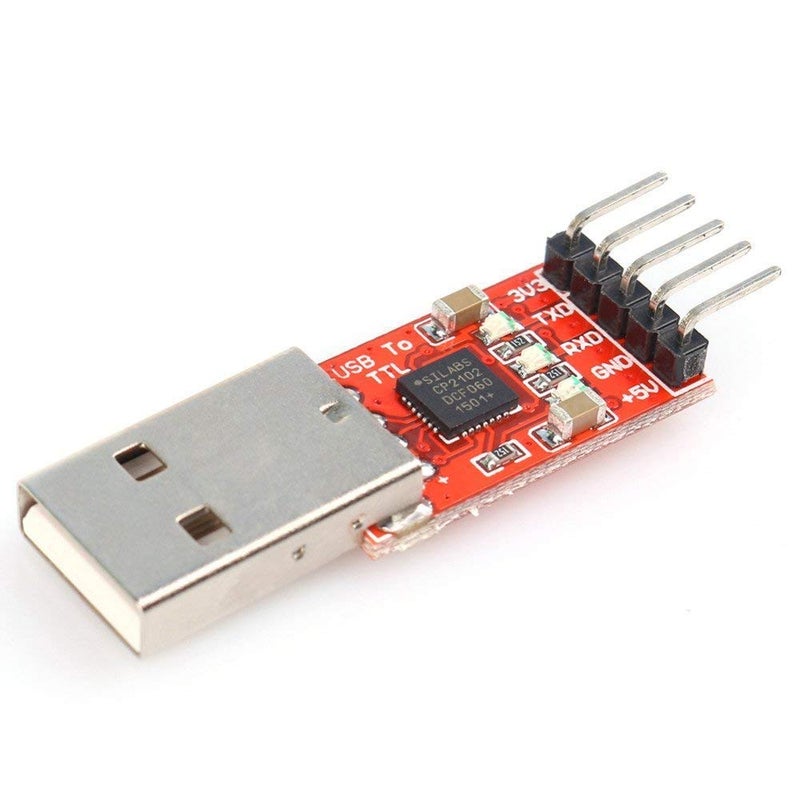 CP2102 USB 2.0 to TTL UART Serial Convertor Module - 5 Pin - Red and Silver - Image 1