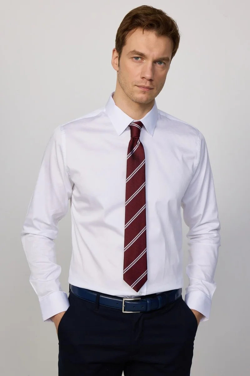 Tudors Slim Fit Premium Series Cotton Lycra White Men's Shirt