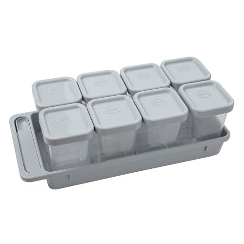 Gluman Plastic Masala Container Set With Organiser Tray And Spoon|Spice Organiser With Pre-Printed Sticker Labels|100% Food Grade|Dishwasher Safe|Freezer Safe|Microwave Safe|Reusable(Grey),Blue-Green - Image 1