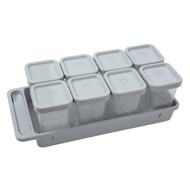 Gluman Plastic Masala Container Set With Organiser Tray And Spoon|Spice Organiser With Pre-Printed Sticker Labels|100% Food Grade|Dishwasher Safe|Freezer Safe|Microwave Safe|Reusable(Grey),Blue-Green - Image 5