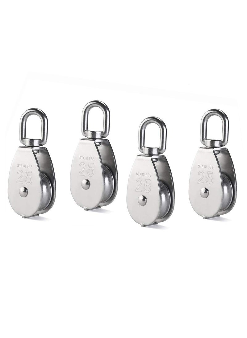 CREATIEE-PRO CREATIEE-PRO 4Pcs M25 Stainless Steel Wire Rope Crane Double Pulley Block Lifting Crane Swivel Hook Single Pulley Block Hanging Wire Towing Wheel  - Image 1