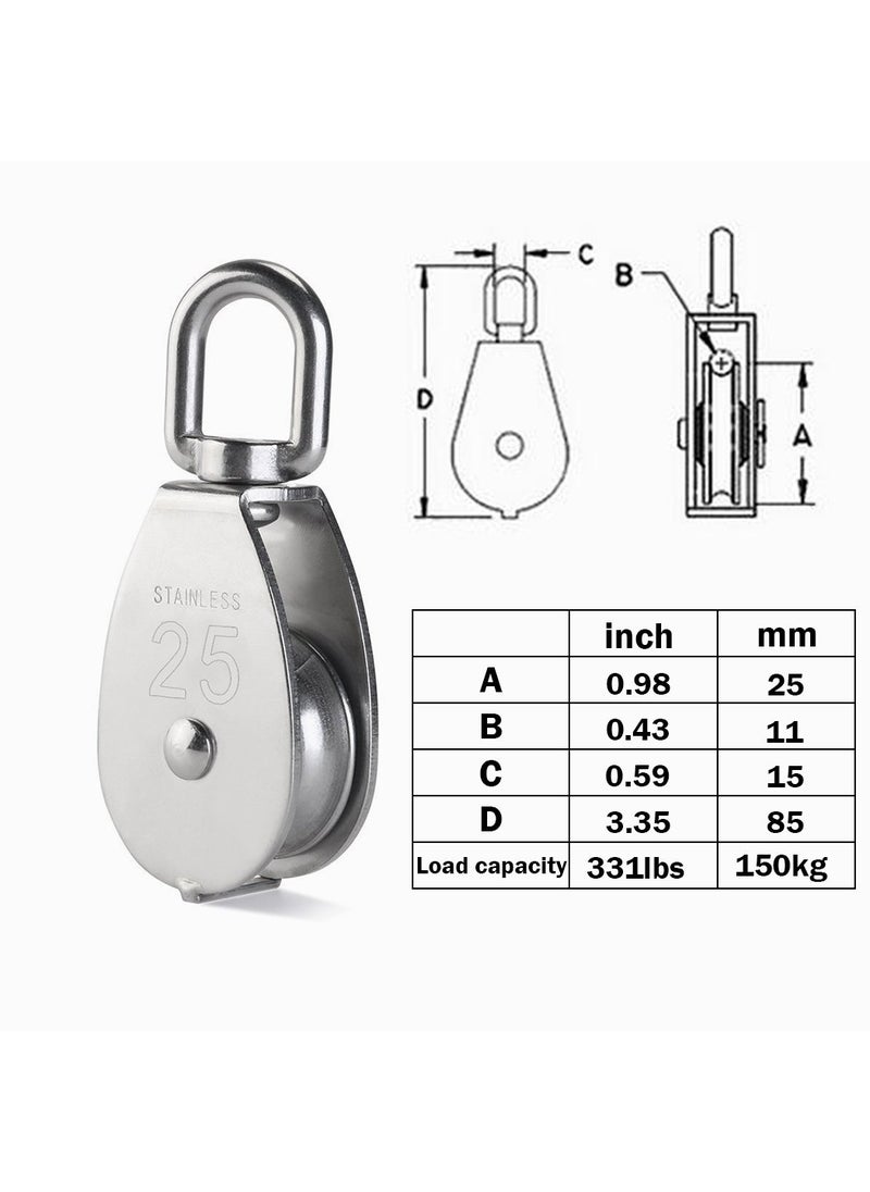 CREATIEE-PRO CREATIEE-PRO 4Pcs M25 Stainless Steel Wire Rope Crane Double Pulley Block Lifting Crane Swivel Hook Single Pulley Block Hanging Wire Towing Wheel  - Image 2