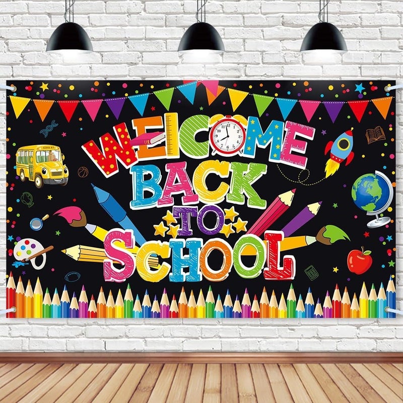 MANGO Welcome Back to School Banner Backdrop XtraLarge 72x44 Inch Back to School Poster First Day of School Decorations Welcome Back to School Decorations for Classroom Back to School Party Decor - Image 1