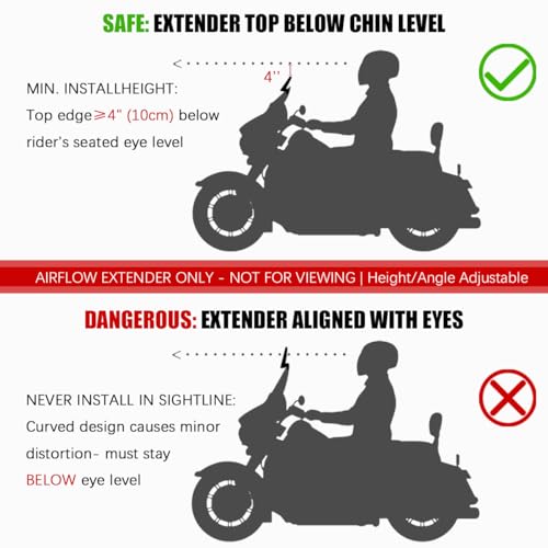 KICRY Motorcycle Windshield Extension Small Airflow Extender Only - Not for Viewing Adjustable Clip on Windscreen Spoiler Deflector Universal Fit (Clear) - Image 2