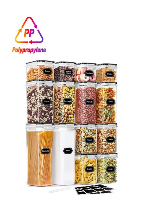 14 Pack Airtight Food Storage Containers, BPA-Free Storage boxes with Lids, Stackable Kitchen and Pantry Organizers for Cereal, Dry Food Flour & Sugar
