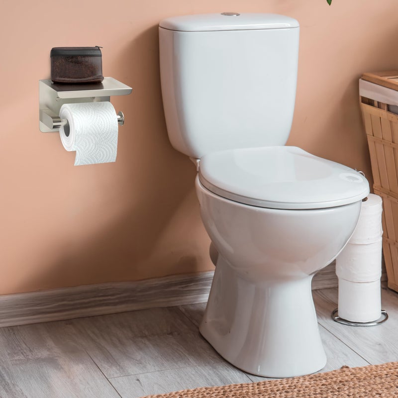 SAYONEYES SAYONEYES Brushed Nickel Bathroom Toilet Paper Holder with Shelf - SUS304 Stainless Steel Toilet Tissue Roll Holder Wall Mounted - Two Installation Screw and Self Adhesive TP Holder - 1 Pack - Image 4