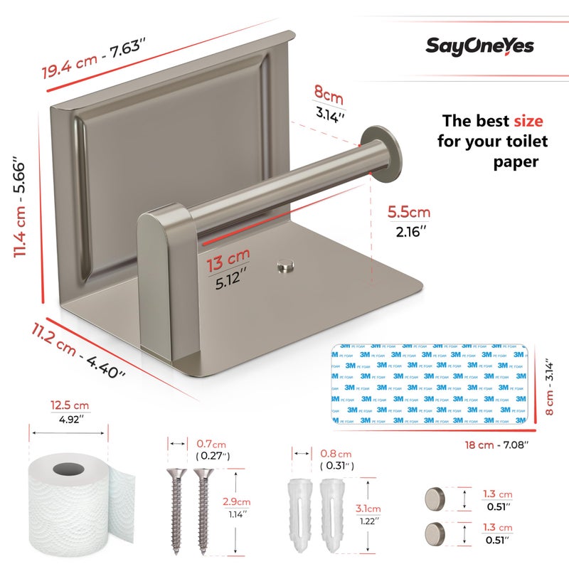 SAYONEYES SAYONEYES Brushed Nickel Bathroom Toilet Paper Holder with Shelf - SUS304 Stainless Steel Toilet Tissue Roll Holder Wall Mounted - Two Installation Screw and Self Adhesive TP Holder - 1 Pack - Image 2