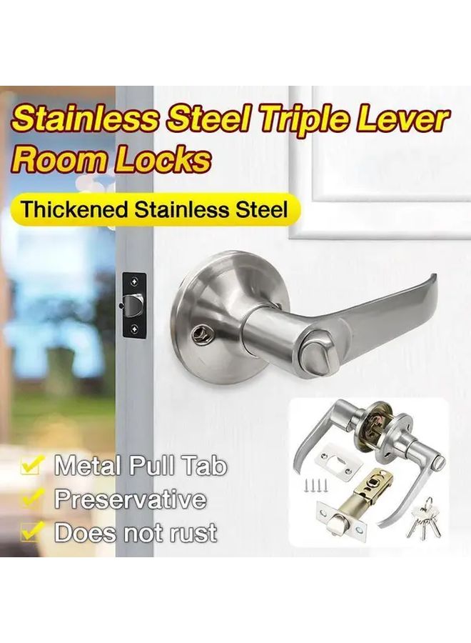 30 50mm Stainless Steel Triple Lever Interior Door Lock Set With Keys Rust Resistant - Image 2