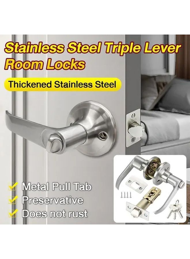 30 50mm Stainless Steel Triple Lever Interior Door Lock Set With Keys Rust Resistant - Image 4