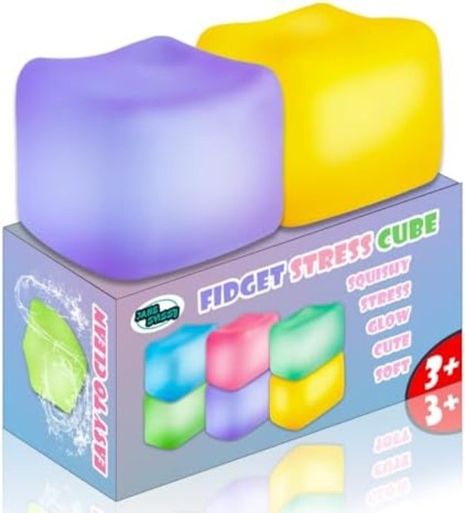 JANESVISSY Glow in the Dark Stress Cube Fidget Toy (2-Pack) - Super Solid Squishy TPR Squeeze Toy for Kids Teens Adults (Blue u0026 Purple) - Image 3