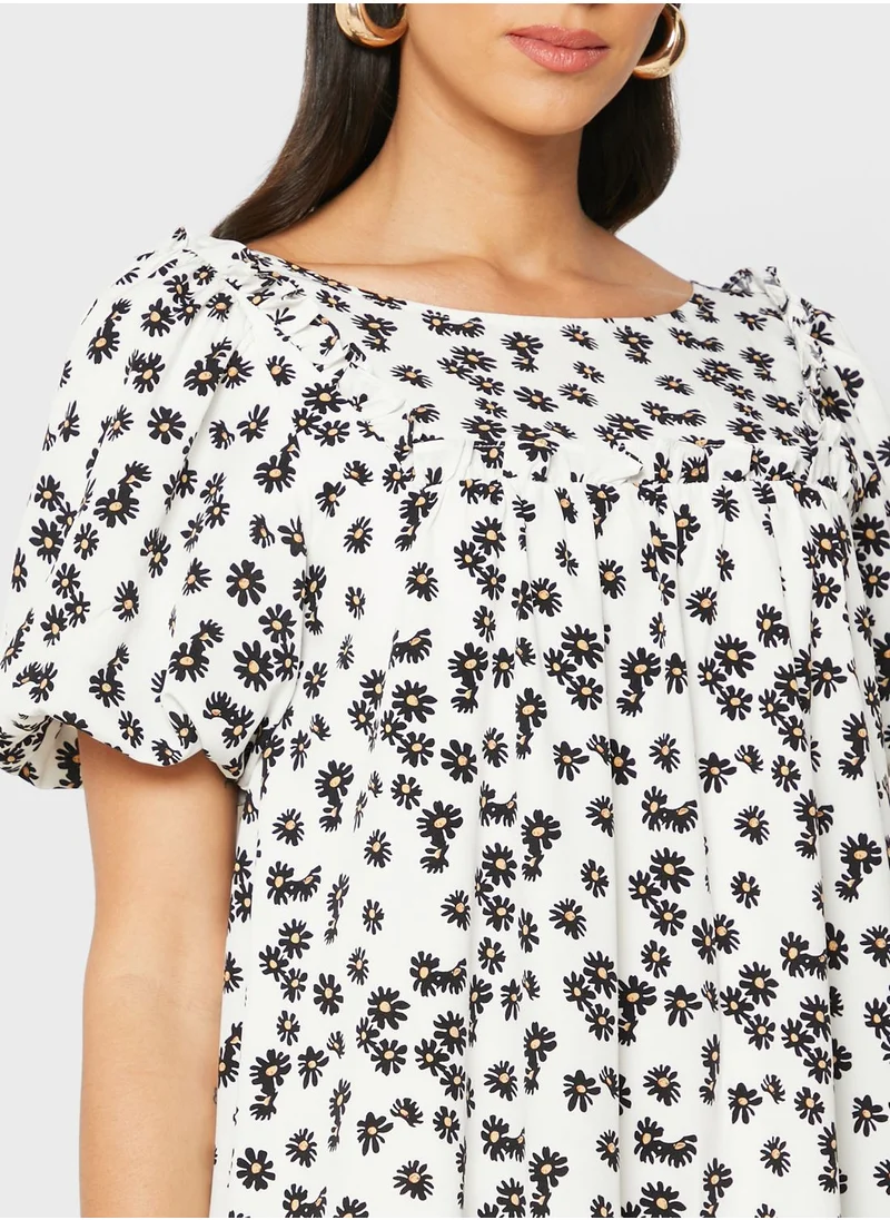LOST INK Bib Detail Smock Mini Dress