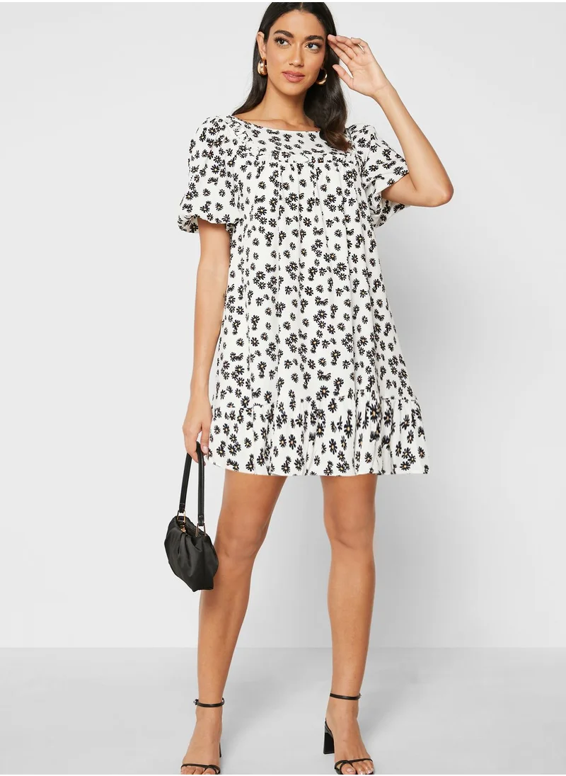 LOST INK Bib Detail Smock Mini Dress