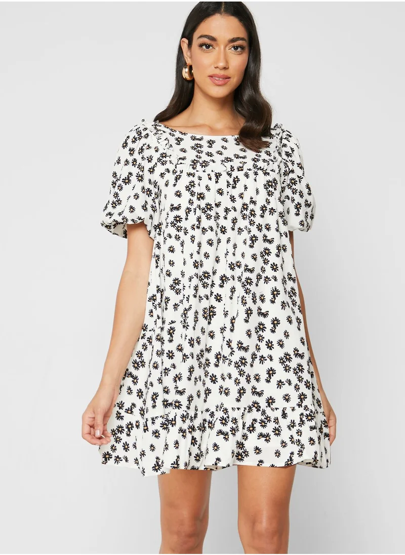 LOST INK Bib Detail Smock Mini Dress