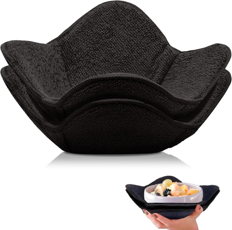 ULVEOL Set 2X Black 7 sq x 4H Polyester Microwave Bowl Holder Potholders  Microwavable Soup Bowl Cozy  Hot Pads Holders for Hot Food Quilted  Bowl Cozies for Microwave Kitchen Accessories Gadgets - Image 1