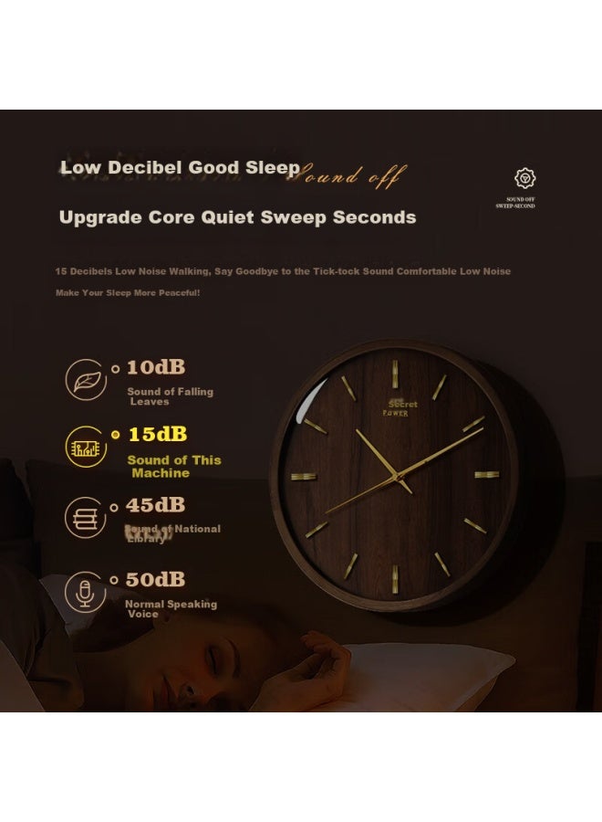 Power Wall Clock With Walnut Frame And Roman Numerals For Bedroom Living Room 30Cm - Image 3